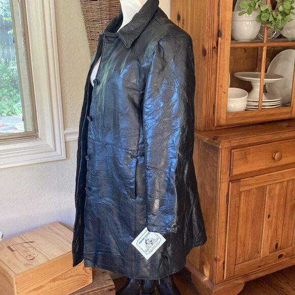 Wilda New York USA Genuine Black Leather Fully Lined Coat Women’s Size Large New - Picture 4 of 15